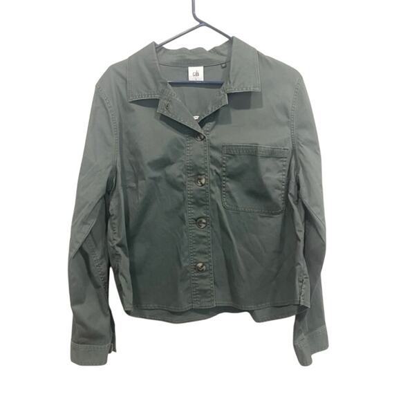 Cabi Crossroads Green Utility Shacket Button Front Pocket Women's Sz L - Picture 1 of 7